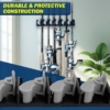 400044 2 Wall mounted fishing rod holder with durable and protective construction, secure storage rack for rods and reels in garage.