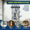 400044 6 Fishing rod storage rack for garage, shed, boat house, and fishing cabin organization.