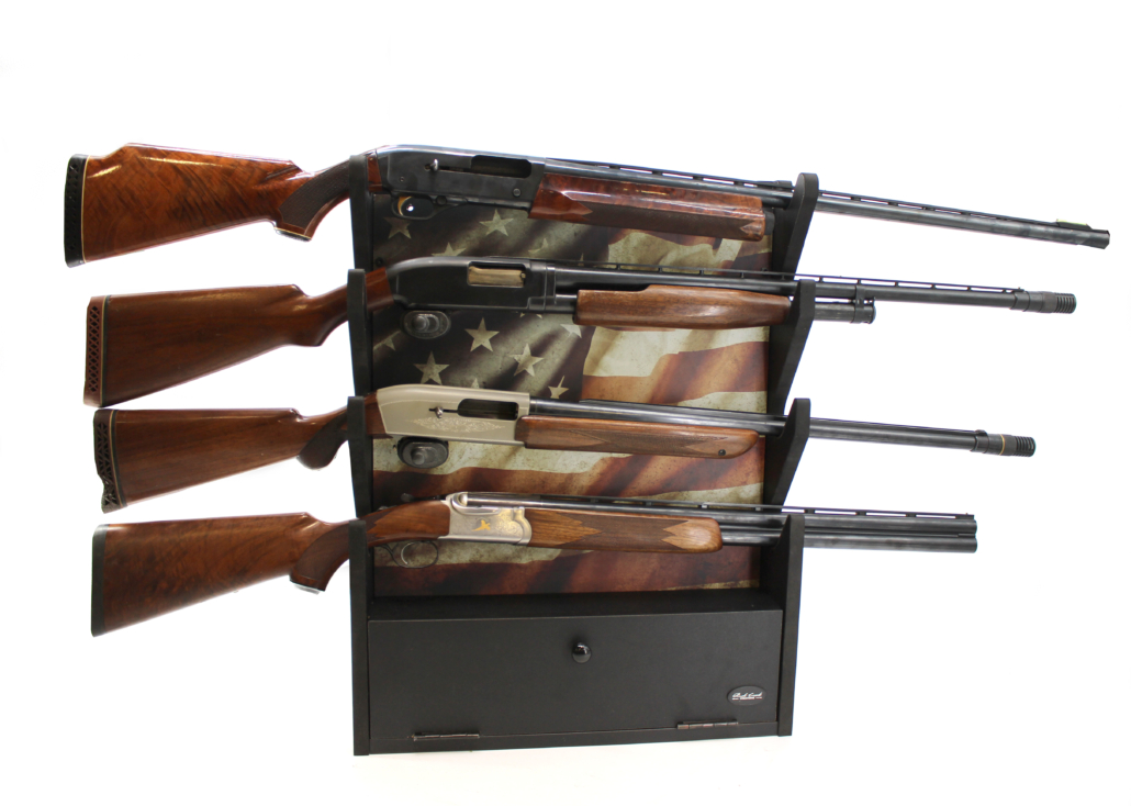 Americana 4-Gun Wall Rack with Storage (Black) - Rush Creek Creations