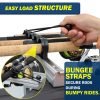 Fishing rod holder for truck bed designed to store and protect 5 rods during transit.