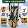 700035_info1-1030x1030 24-rod round fishing rod rack with spinning reels, and 360-degree rotation base.