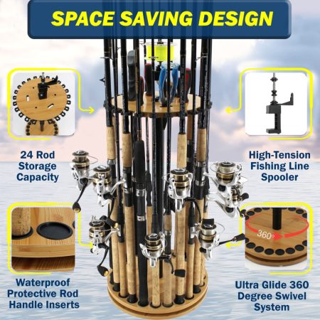 Rotating Rod Rack 360° Spinning 24 Fishing Rod Holder | Rush Creek Creations