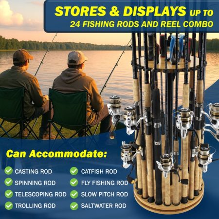 Rotating Rod Rack 360° Spinning 24 Fishing Rod Holder | Rush Creek Creations