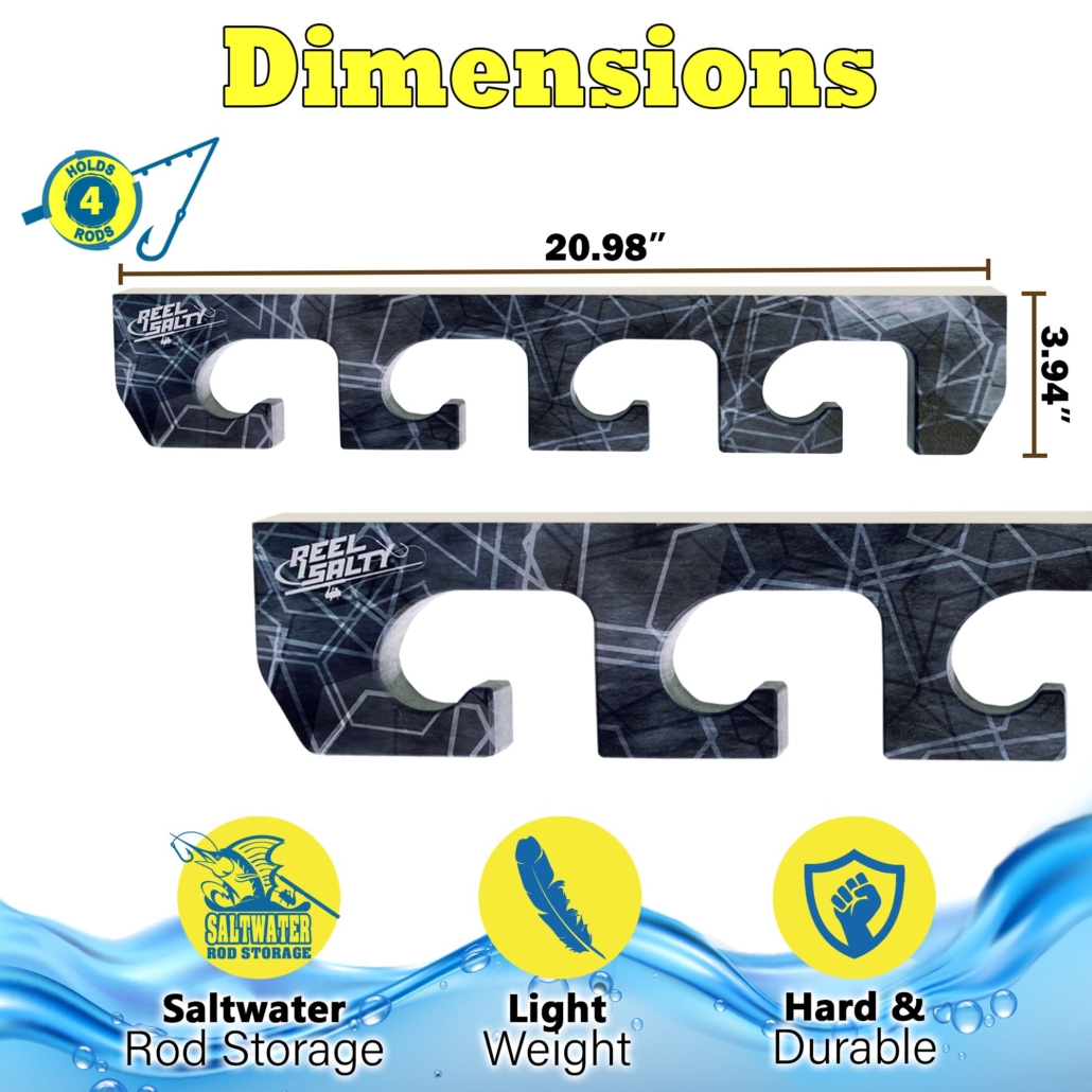 906070-dim-1030x1030 Reel Salty saltwater rod storage organizer with 4-rod wall mount, durable marine-grade fishing rod holder.
