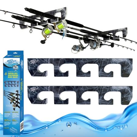 Rush Creek Creations Reel Salty Premium Marine Grade Fishing Rod Holder Organizer, 4 Fishing Rod Wall/Ceiling Rack, Saltwater and UV-Resistant, Waterproof, Fishing Rod Holder for Garage