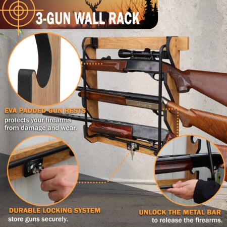 Locking 3-Gun Wall Mount Display Rack | Rush Creek Creations
