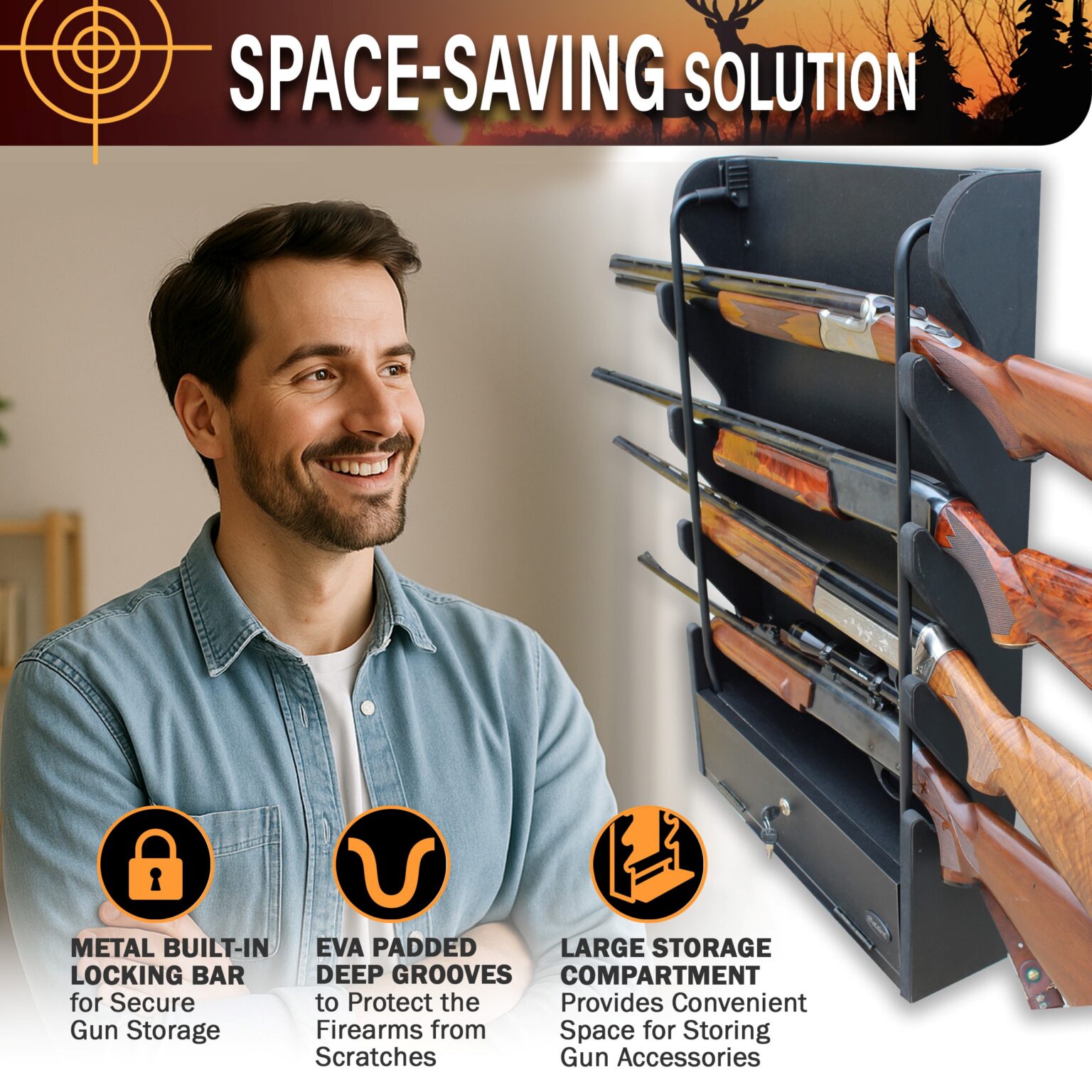 Locking 4-Gun Wall Storage Rack | Rush Creek Creations