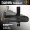 385015 petent pending Adjustable metal 1-gun wall rack base showing patent-pending smart stock technology adjusting to any angle.