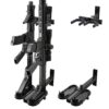 385020 main_1 Adjustable metal 2-gun wall rack holding two tactical rifles, alongside the empty wall-mounted storage organizer hooks.