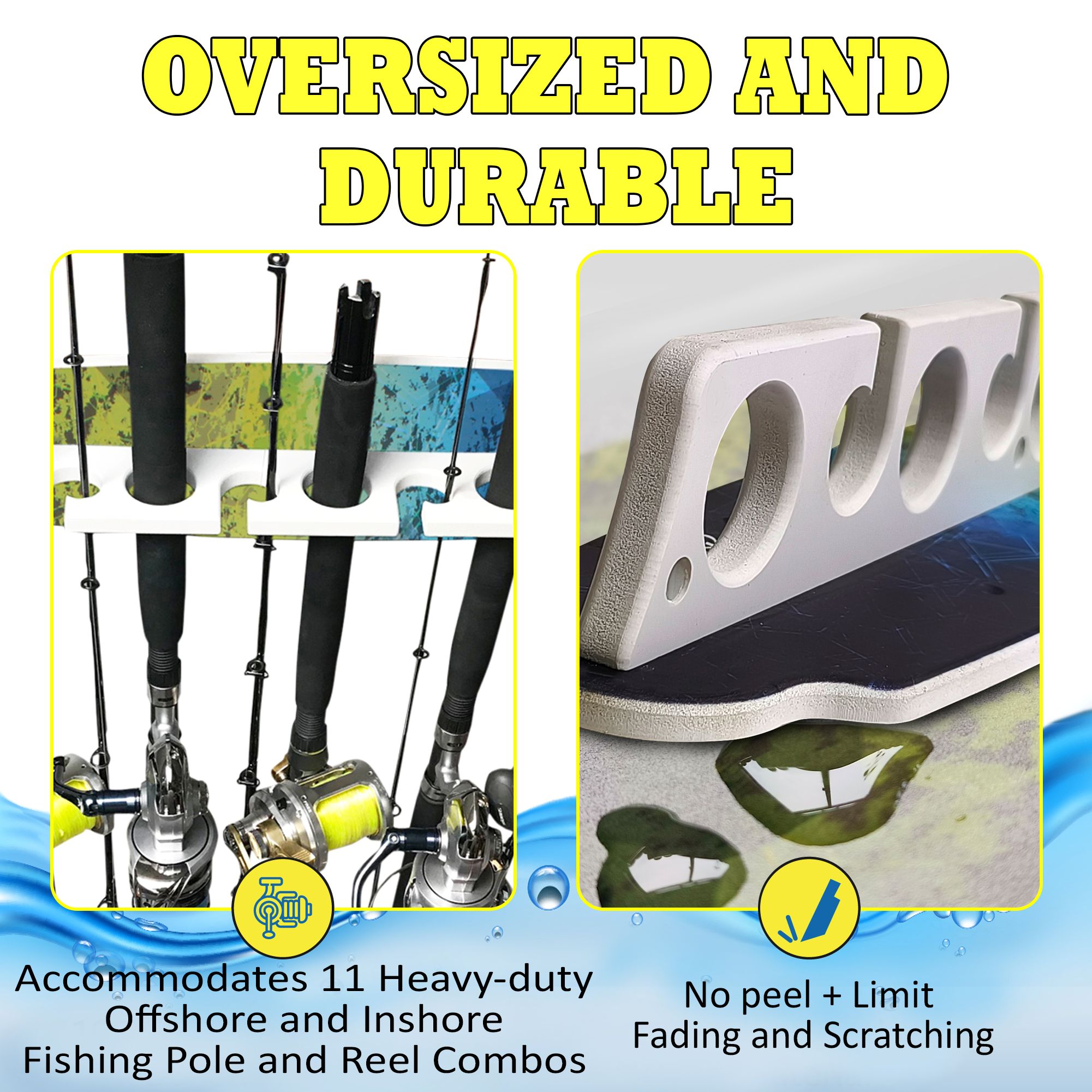905588 info Durable off shore and inshore Wall-mounted 11-rod fishing rack.