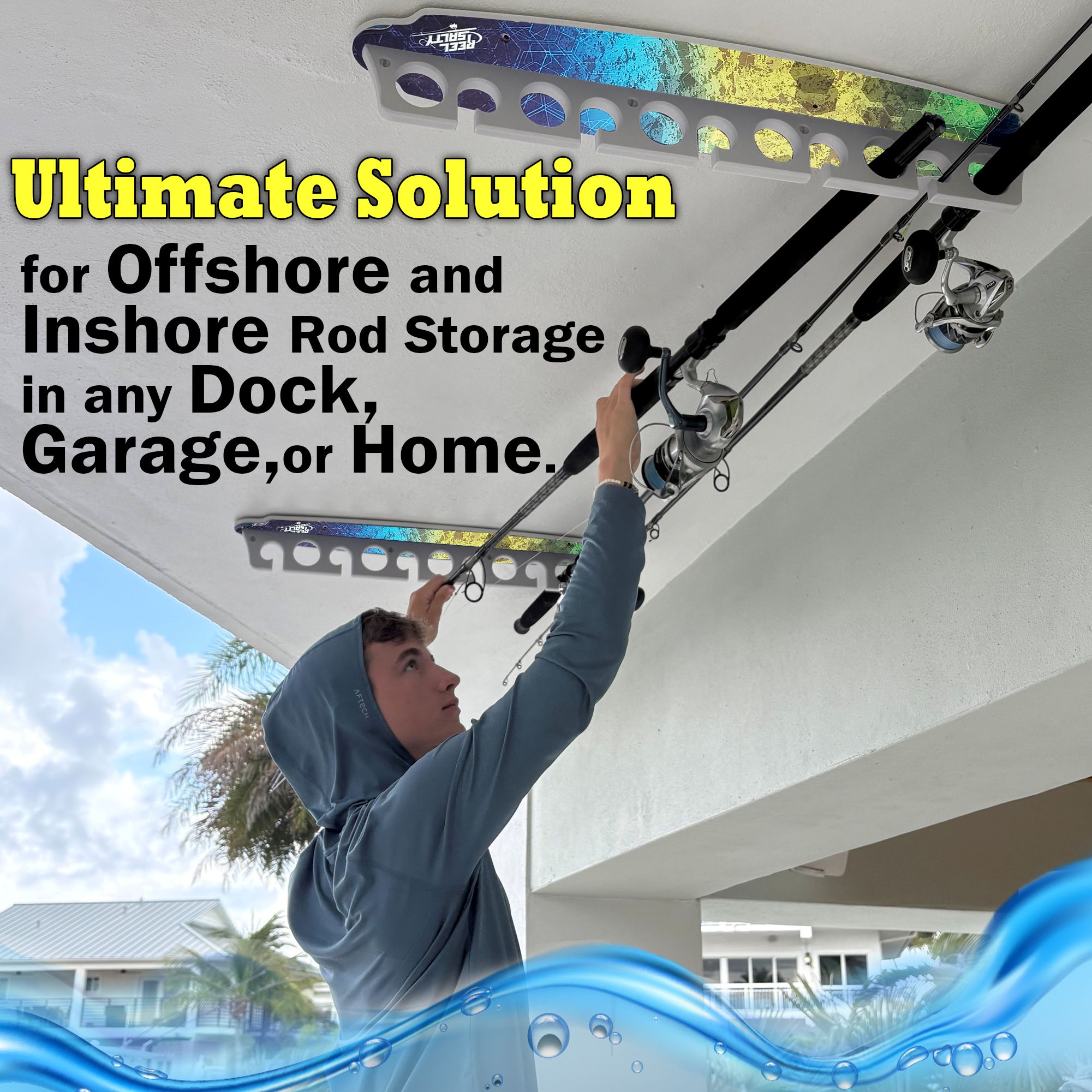 905588 life1 Ultimate solution for fishing pole holder stores up to 11 rods.