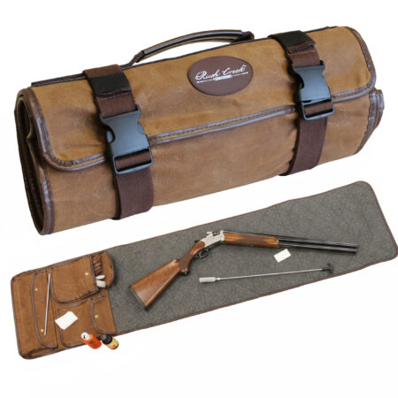 Rush Creek Creations Portable Gun Cleaning Mat with Waxed Canvas, Handle, and Pockets, Weather-Resistant Gun Cleaning and Shooting Mat, Brown